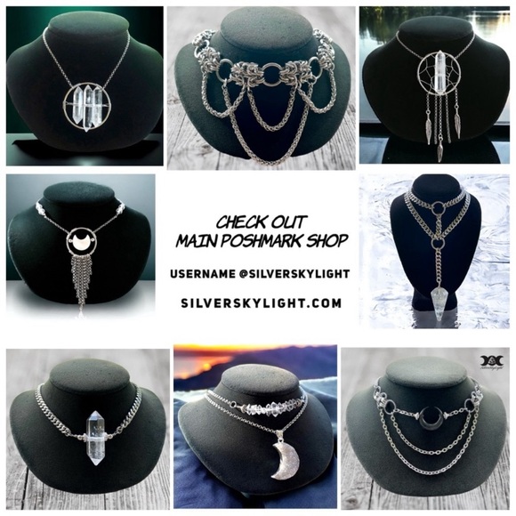 Handmade maille gemstone white druzy quartz crystal crescent moon boho necklace - Picture 7 of 14